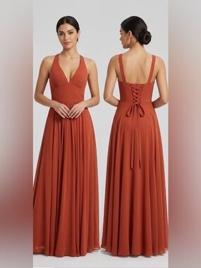 Vnaix.  Orange A-line Pleated Maxi Dress for Resort Wear